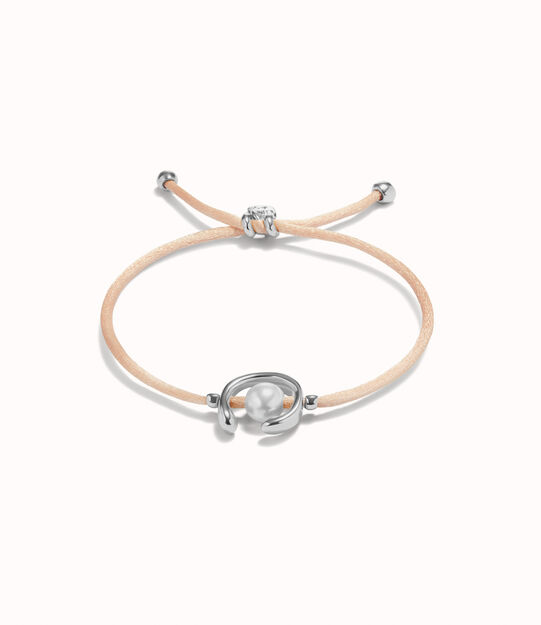 Sterling silver-plated salmon thread bracelet with shell pearl accessory.